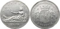 5 Pesetas 1870(70) SN-M         Y. 60;  KM 655       Ag 900  25 g