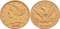 5 Dolar 1880 - hlava Liberty