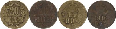 20 Heller 1916 T - mosaz KM 15a var.: velká koruna +malá k oruna 2 ks