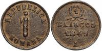 Itálie - Římská rep. - Ancona (1848-49). 1 baiocco 1849 A (litá nouzová mince