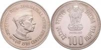 100 Rupie 1989 - 100 let narození Jawaharlala Nehrua