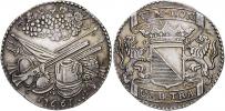 Nizozemí - Utrecht. Střelecká medaile ve váze 1/4 tolaru z r. 1661 - platba za víno. Znak