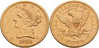 5 Dolar 1880 S - hlava Liberty
