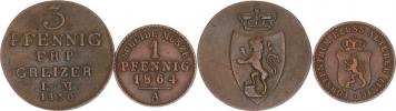 3 Pfennig 1830 KM 103 "R" Heinrich XXII. - 1 Pfennig 1864 A KM 115 2 ks