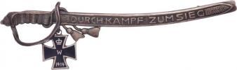Patriotický odznak ve tvaru šavle s nápisem Durch