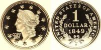 1 Dollar 1849 Liberty "Replika 2007" vydání fy GÖDE pozlac. Cu 40 mm 32 g kapsle +certifikát č. *01625