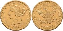 5 Dolar 1907 - hlava Liberty
