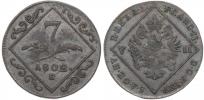 7 Krejcar 1802 E - dr.st.přeražby z 12 Krejcaru 1795