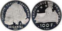 100 Francs=15 Ecus 1991 - Descartes        KM 996     Ag 900