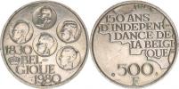500 Francs 1980 - 150. výr. nezávislosti BELGIQUE KM 161a Ag 510 25 g