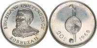 20 Cents 1968 - Sobhuza II. / nezávislost        KM 3  Ag 800  6