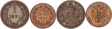 5/10 kr. 1881 b.zn. (0/0); +1 kr. 1891 b.zn. 2 ks