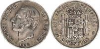 2 Pesetas 1882 MS-M        Ag 835  10 g     Cr.76;  KM 678