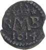 Malý černý peníz 1614 K. Hora - Šmilauer. MKČ-550. vylomený