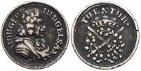 Malý žeton b.l. ke korunovaci na římského krále 1690 v Augsburku. Portrét saského kurfiřta Jana Jiřího III.