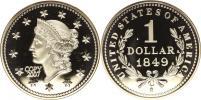 1 Dollar 1849 Liberty     "Replika 2007"   vydání fy GÖDEpozlac. Cu 40 mm  32 g    kapsle +certifikát č. *01625