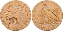 5 Dolar 1909 - hlava indiána