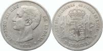 5 Pesetas 1875 DE-M               KM 671     Ag 900  25 g