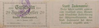 Zlaté Hory (Zuckmantel) - 20 Heller 1.1.1921