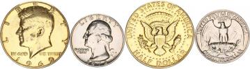 1/2 Dollar 1969 D "zlacený"; +1/4 Dollar 1972 D 2 ks