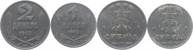 1 Dinar 1942; + 2 Dinara 1942             KM 31